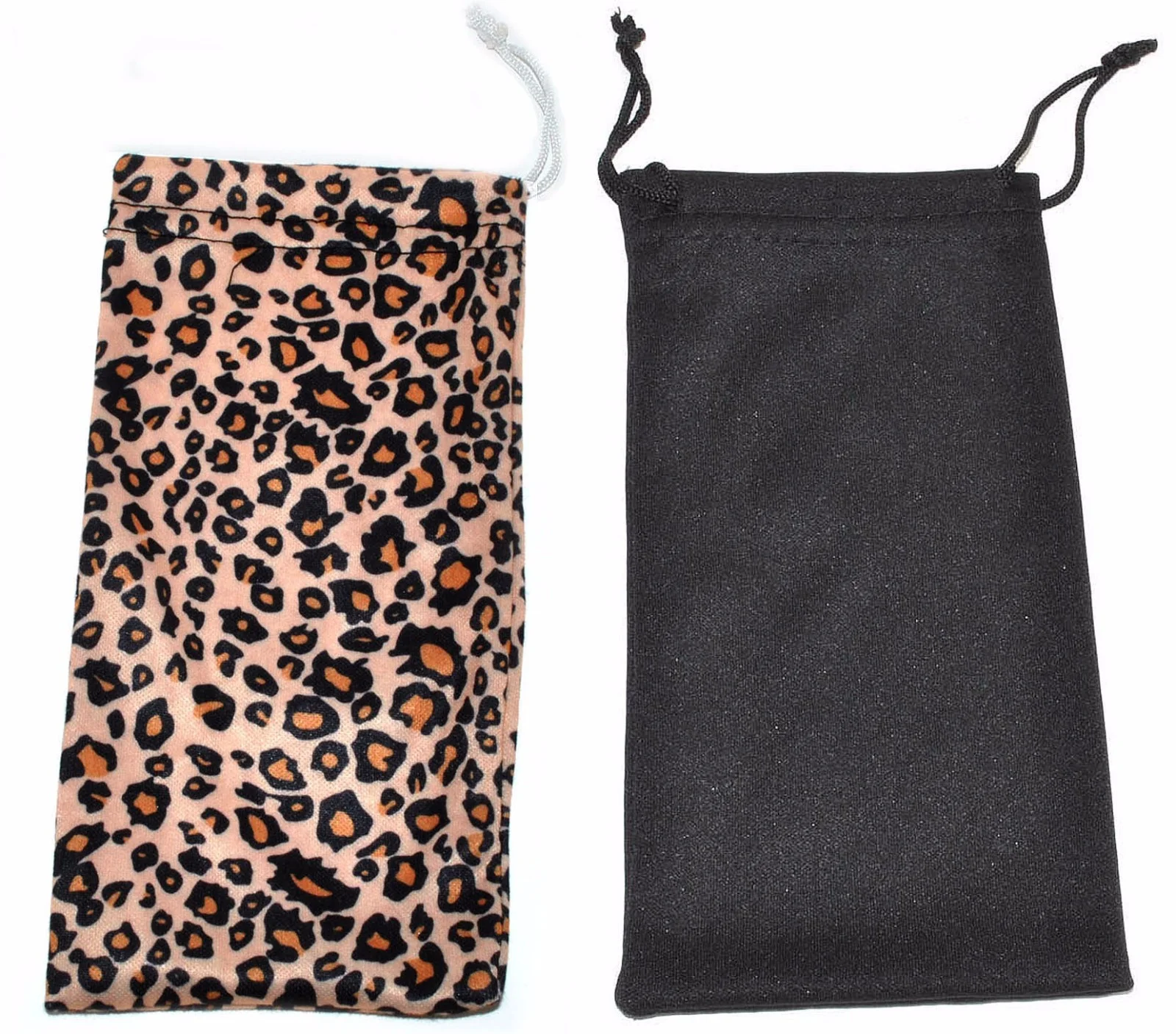 2 BLACK and LEOPARD SUNGLASSES EYEGLASSES SOFT POUCH CARRY BAG CASE (2 PIECES)