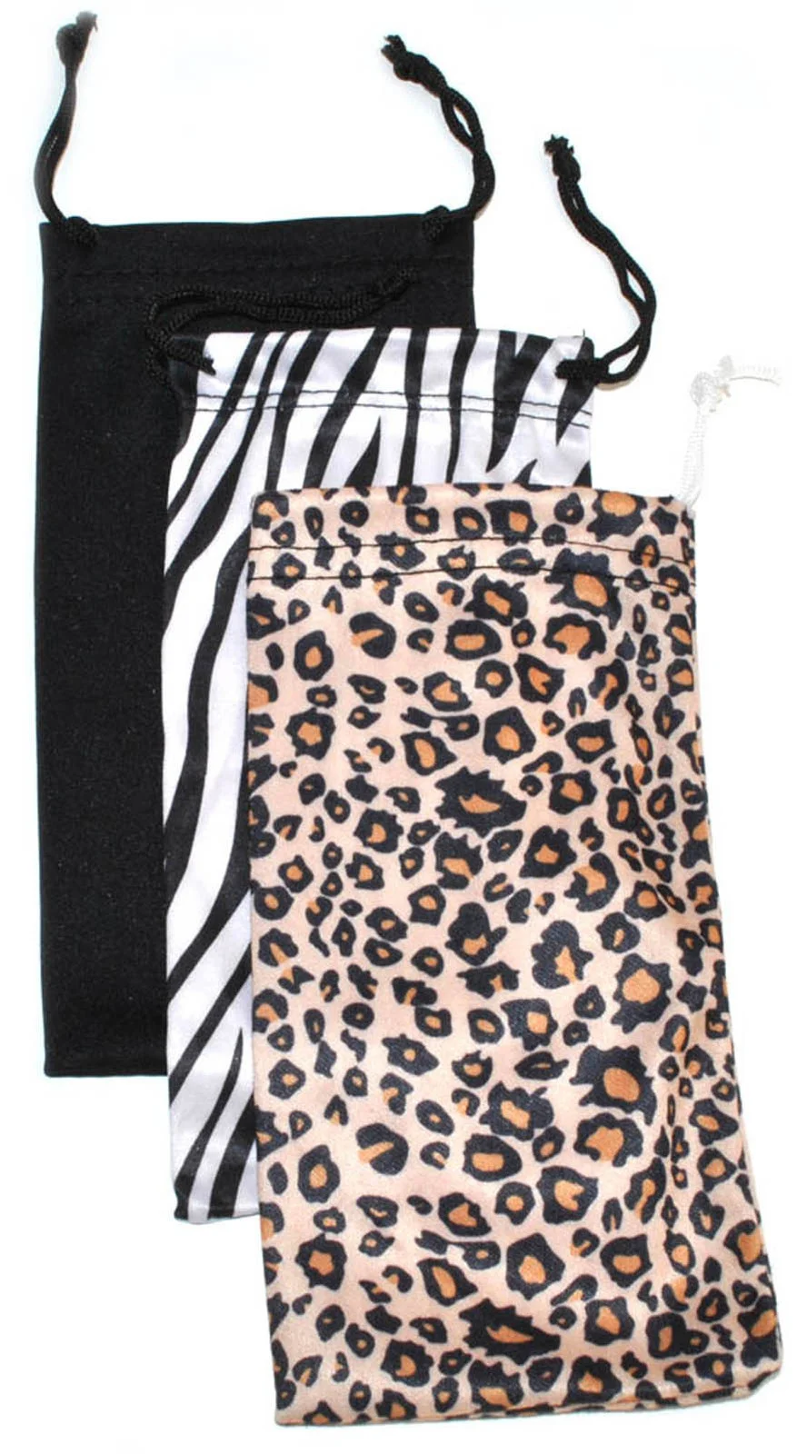 3 PCS SUNGLASSES EYEGLASSES POUCH CASE BAG BLACK LEOPARD ZEBRA