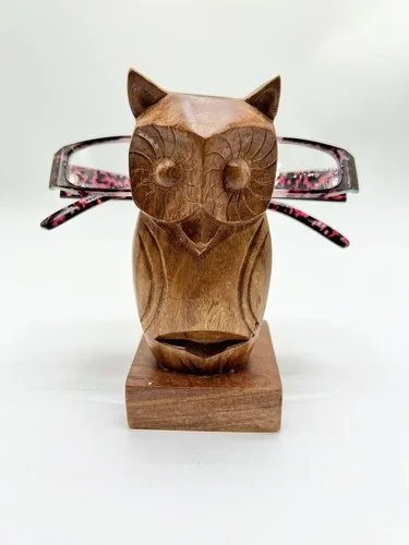 Carved Owl Eyeglasses Holder Stand Ten Thousand Villages 5 1/2x3” Made In India