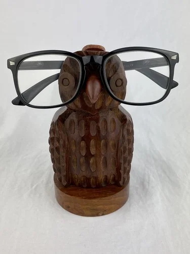 Wooden Owl Carved Eyeglasses Holder Matr Boomie New With Tag. EB20